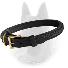 Belgian Malinois Braided Leather Dog Collar with  Rustproof Brass Hardware