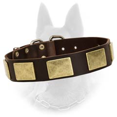 Strong Leather Belgian Malinois Dog Collar With Wide  Decorative Plates