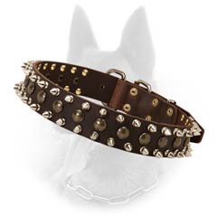 Durable Belgian Malinois Dog Collar With Hand Set Studs and Spikes