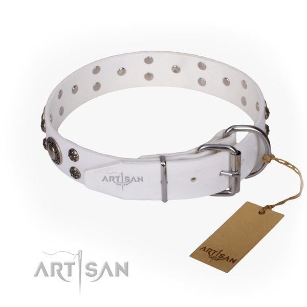 Stylish walking full grain genuine leather collar with decorations for your dog