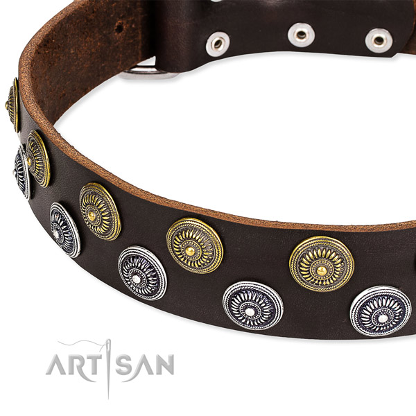 Genuine leather dog collar with unique decorations