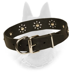 Stylish Belgian Malinois Leather Collar with Firm Hardware
