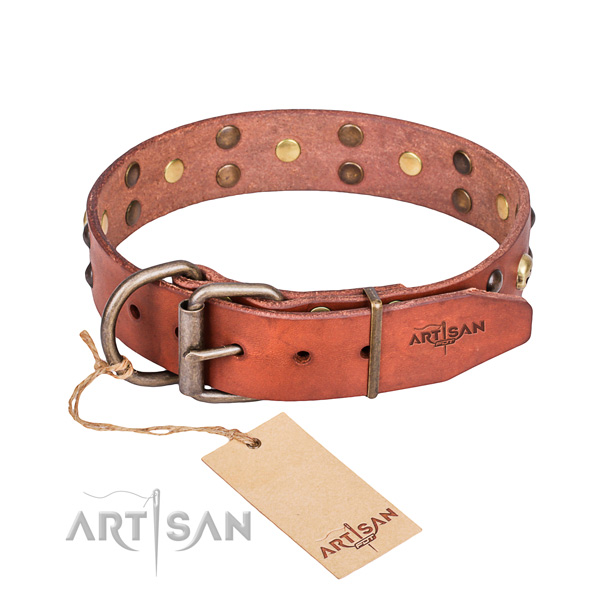 Leather dog collar with smooth edges for convenient strolling