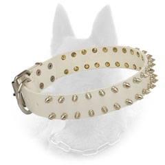Leather Belgian Malinois Collar in Noble White Color