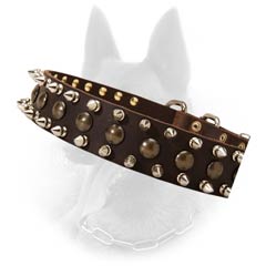 Belgian Malinois Collar from Leather with 2 Spiked and 1 Studded Rows