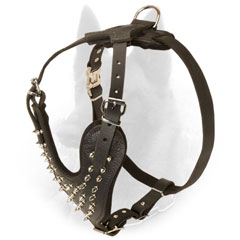 Spiked Leather Belgian Malinois Harness for Everyday Walking