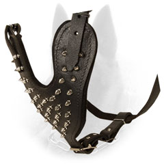 Fancy Spiked Chest Plate of Padded Leather Dog Harness