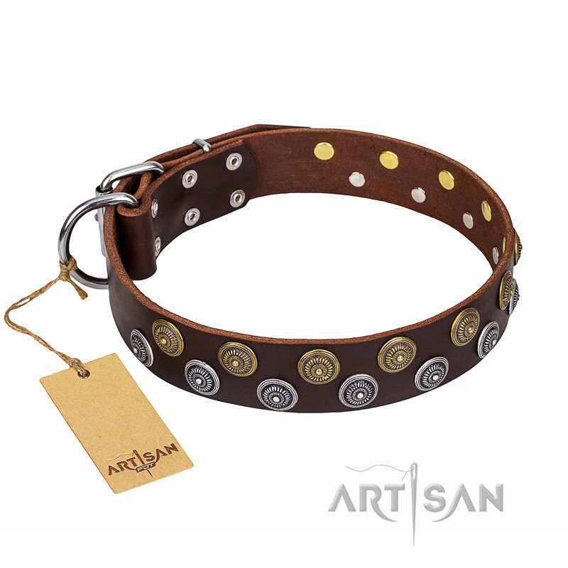 'Strong Shields' Deluxe FDT Artisan Leather Belgian Malinios Collar - 1 1/2 inch (40 mm) wide