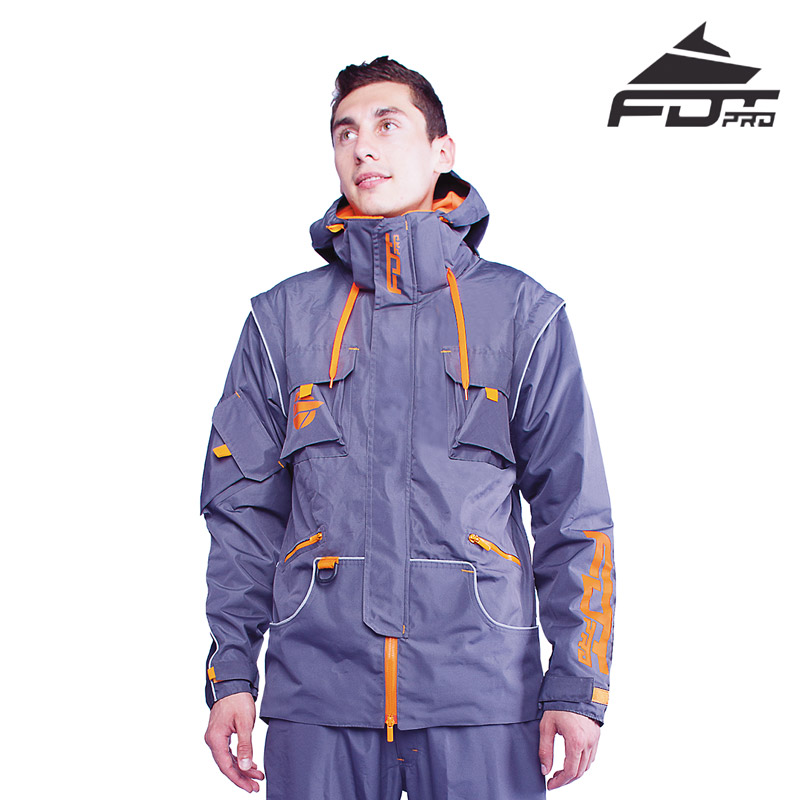"Pro Jacket" Dark Grey Color with Orange Details for Stylish Dog Trainers
