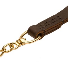Stitched Leather Handle on Belgian Malinois Chain Lead