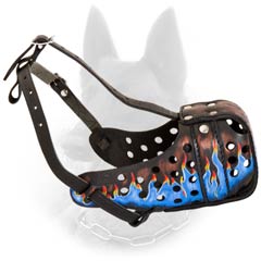 Painted Adjustable Leather Dog Muzzle for Belgian Malinois Training