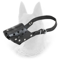 Ventilated Leather Dog Muzzle for Belgian Malinois Socialization and Vet Visiting